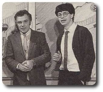 Michel Chevalet en compagnie de Denis Vincenti sur le plateau de Météo Première en 1983